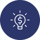 A blue circle with an image of a light bulb and dollar sign.